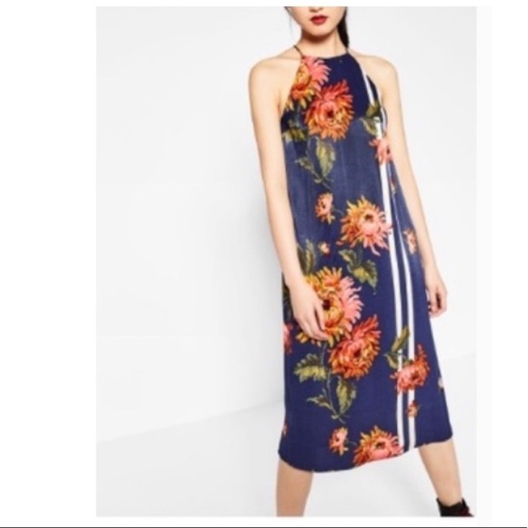 Zara Trafaluc Halter Neck Floral Midi Dress - Picture 1 of 15